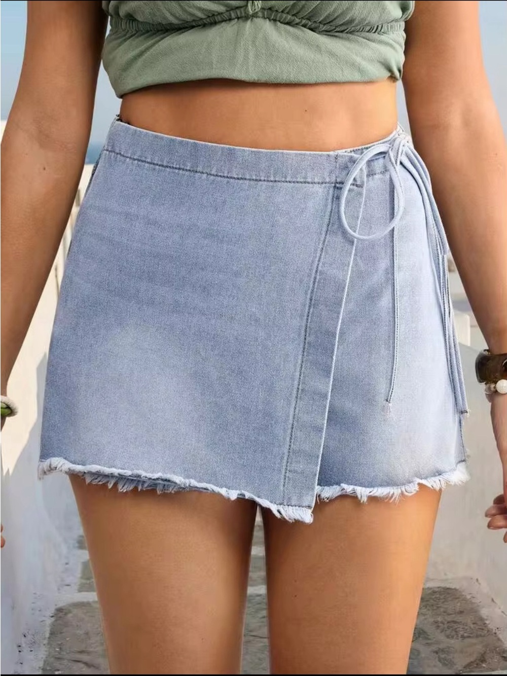 Shein Frayed Hem Tie-Front Denim Skort